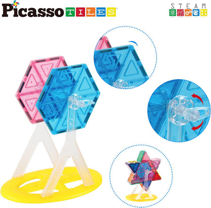 PicassoTiles 101 Piece Magnetic Tile Building Blocks Set with Durable Storage Bag STEM Educational Construction Magnet Toy Kit for Toddlers Preschool Kids Boys Girls Age 3 Plus Indoor Learning PT06