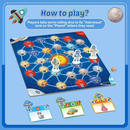 Broytain Letter Phonics Board Game for Kids,Educational Learning Word Board Games for Boys and Girls,Reading and Spelling Word Games Ages 4 5 6,Classroom Travel Indoor Outdoor Family Games