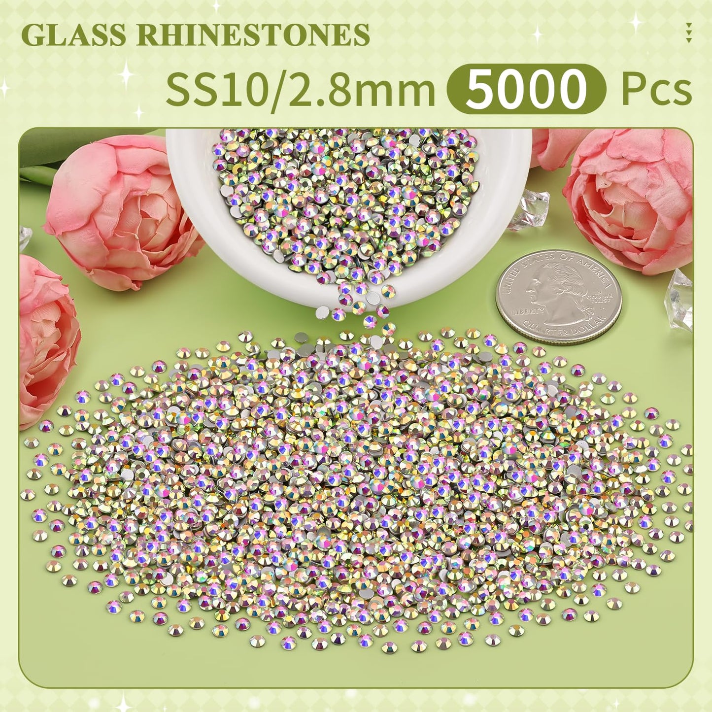 5000PCS SS6/2mm Glass Crystal Rhinestones (Clear), Bedazzling Flatback Rhinestones for Crafting DIY Crafts Nail Art Makeup Decoration, Gems Diamond Charms for Tumbler Shoes Clothing Mug