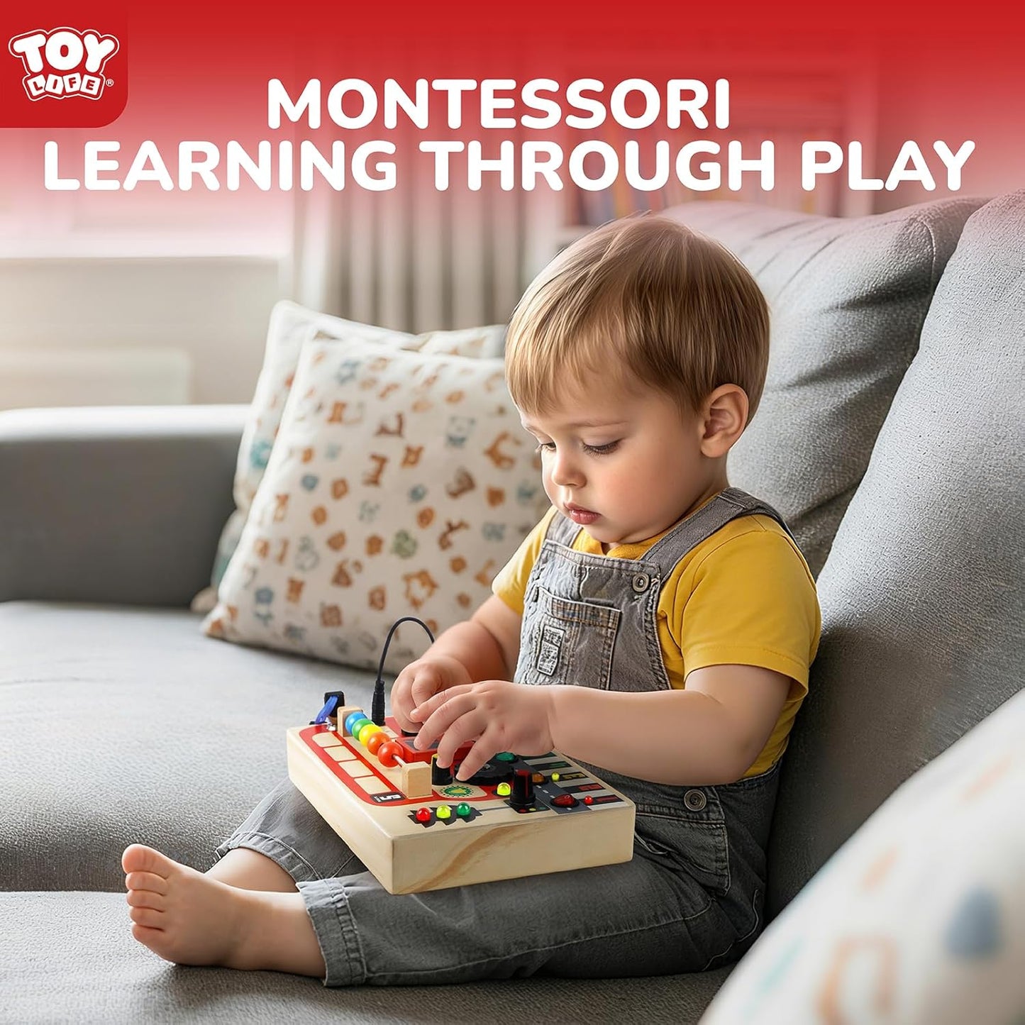 TOY Life Toddler Montessori Busy Board, Wooden Butterfly Sensory Board Toys with LED Light Up Switchs, Baby Busy Fidget Boards Travel Toys, Easter Birthday Gifts for 1+ Year Old Kids Girls Boys