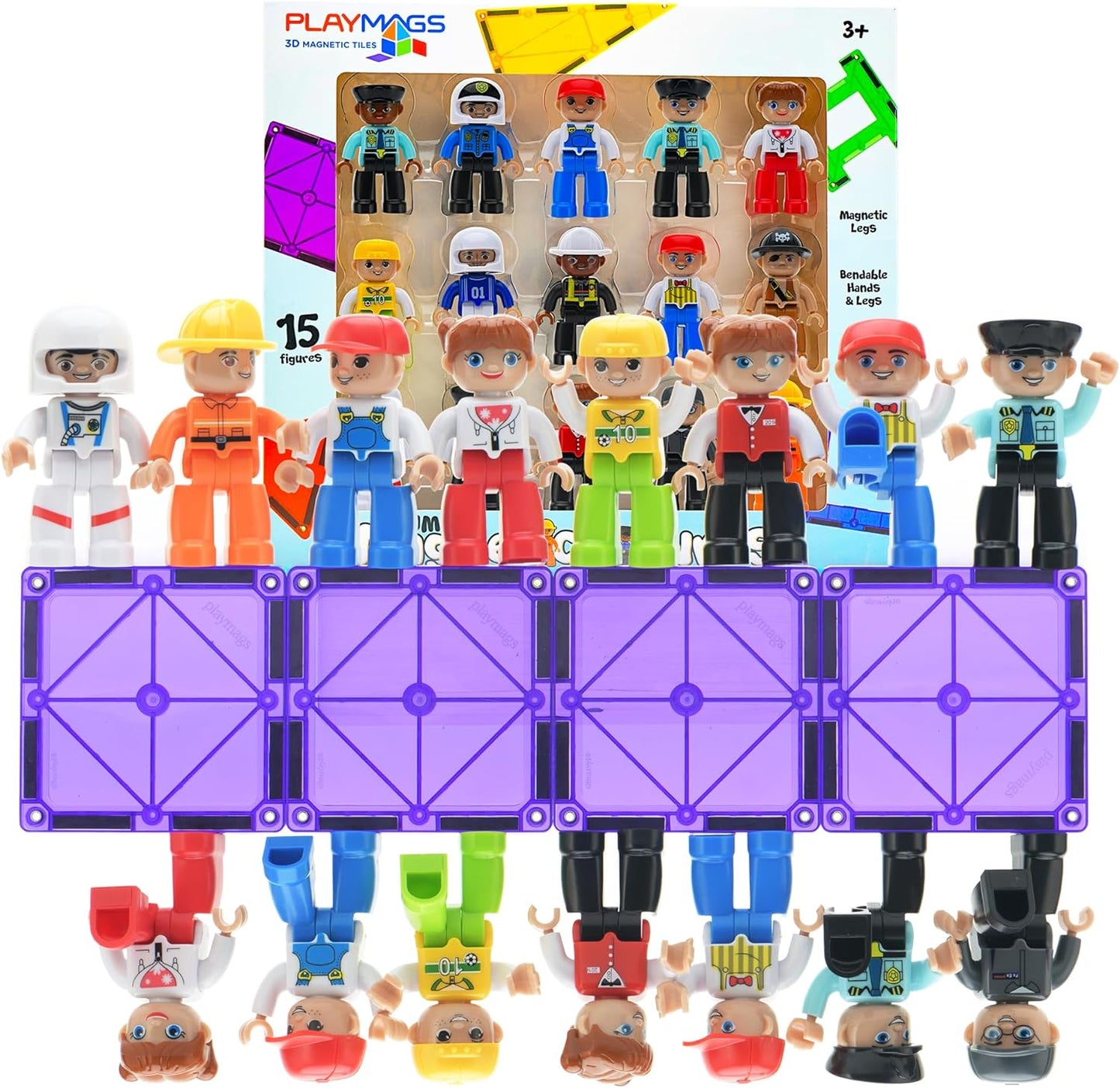Playmags Magnetic Tiles for Kids 100-Piece Set, STEM Educational Building Blocks Toys for Kids, Includes Click-in ABC Learning Tiles, Gift for Boys & Girls, Add on Magnetic Figures, Car Set Available