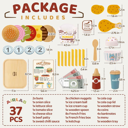 Wooden Play Food for Toddlers Pretend Play Sets 3-5 Year Old Food Toy Kitchen Accessories Birthday Gift for 3 Year Old Girl Boy 2-4 Age 4 5 6 Wood Educational Toys
