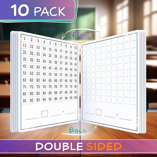 SCRIBBLEDO Dry Erase Number Chart for Students 9”x12” Small White Board Dry Erase Sheets Math Manipulatives 100 Chart for First Grade Classroom Supplies Kindergarten 1st Grade Teacher Pack 10 Sheets