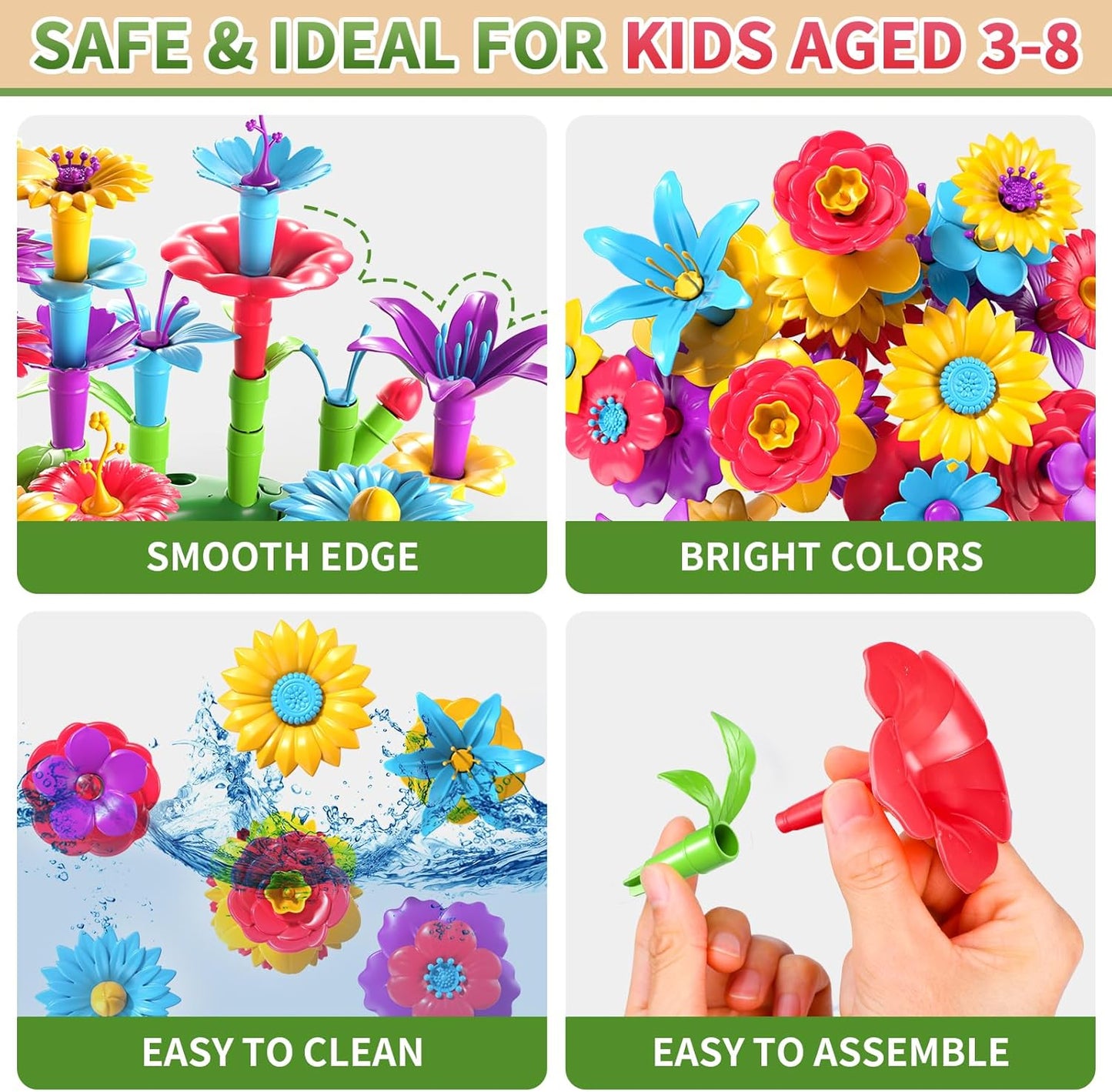 145 Pcs Toys for 3 Year Old Girl, Toddler Gardening Set Flower Garden Toy Girls Building Sets Best Educational Learning Fine DIY Crafts Stem Construction Stacking Kit for 3 4 5 6 7 Years Kids