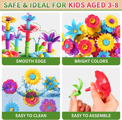 145 Pcs Toys for 3 Year Old Girl, Toddler Gardening Set Flower Garden Toy Girls Building Sets Best Educational Learning Fine DIY Crafts Stem Construction Stacking Kit for 3 4 5 6 7 Years Kids