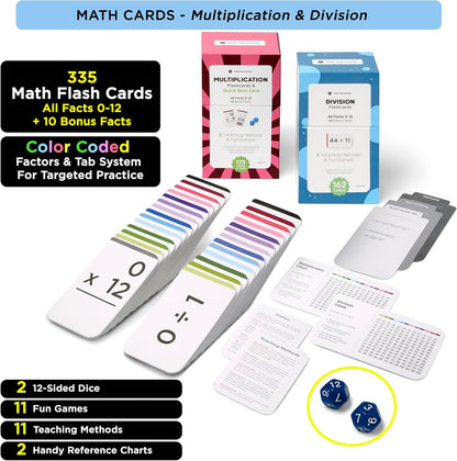 Award-Winning Multiplication Flash Cards – 173 Jumbo Cards (3.1” x 5.2”), All Facts 0–12 – 1 Fact & Visual Aid Per Card – Mastery Divider Tabs, Charts, Games & Teaching Methods – Grades 2–6