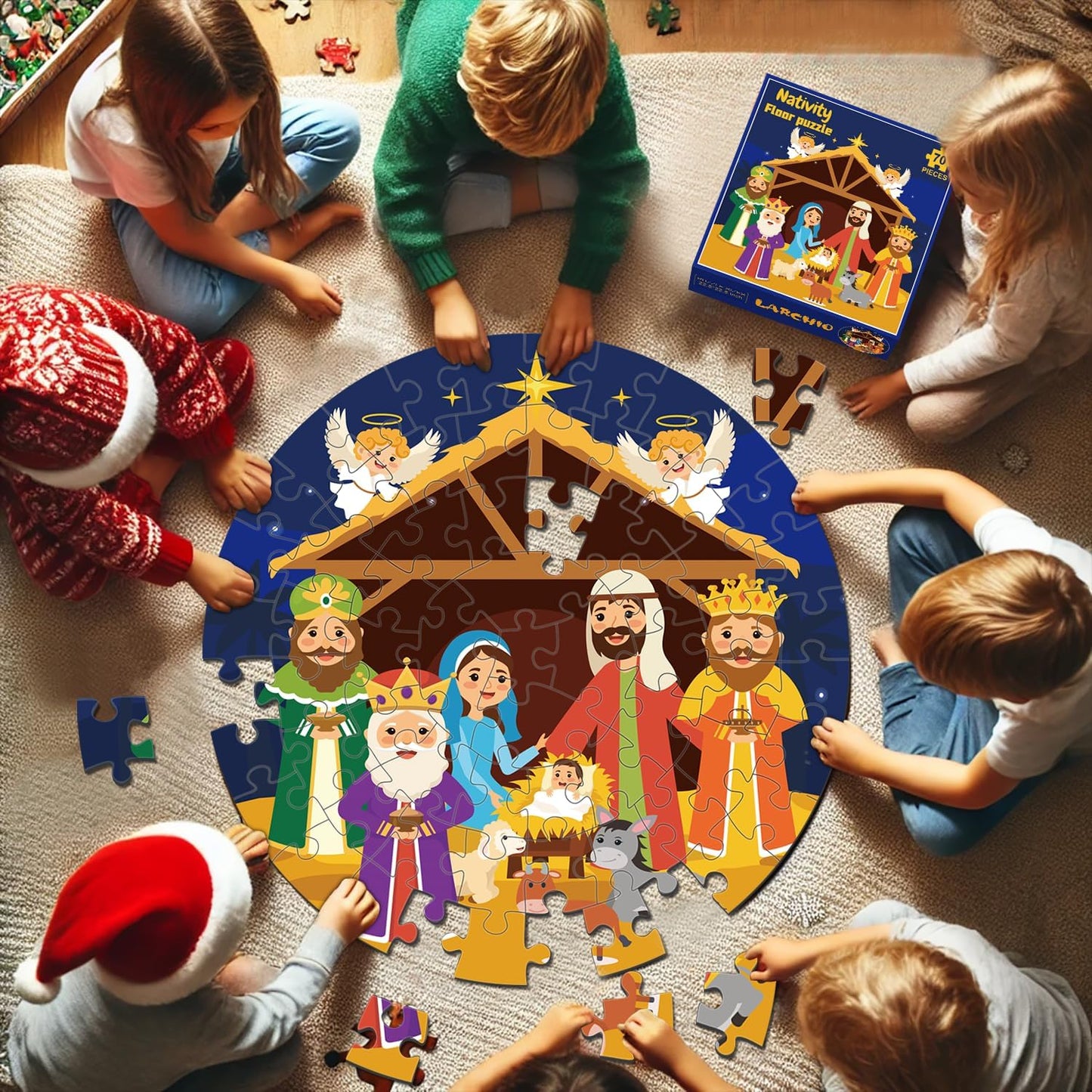 70pcs Easter Floor Puzzles for Kids Age 3-8, Easter Basket Stuffer Gifts for Kids Boy Girls Jumbo Bunny Puzzles Egg Hunt Party Favors