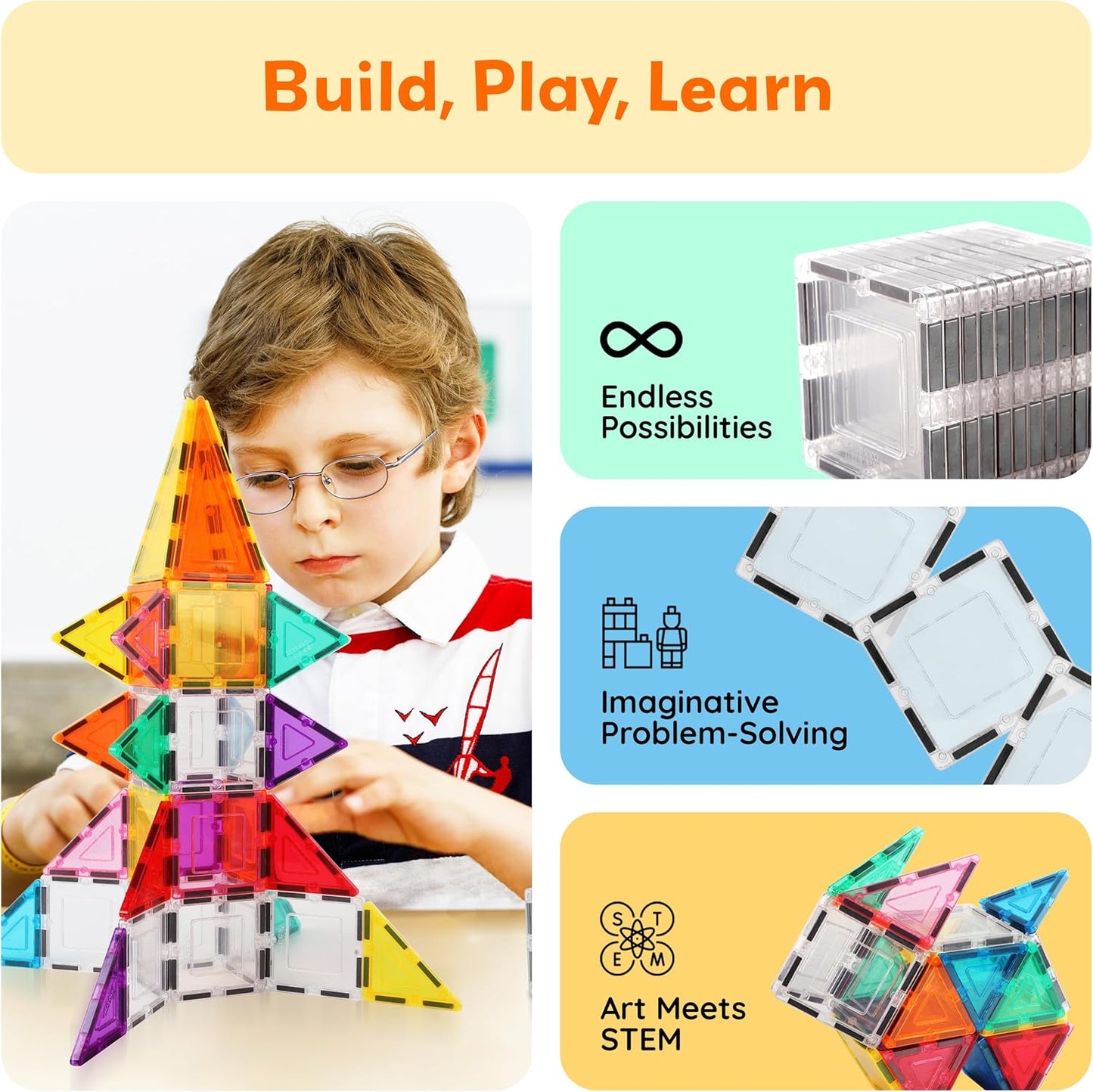PicassoTiles Window and Door Clip On Magnetic Blocks Magnet Tiles Magnets Building Tile Construction Toy Set STEM Education Toys Learning Kit Stacking Block Playset Boys & Girls Age 3+ PT30