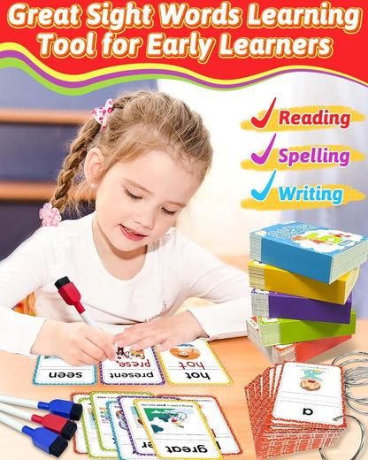 520 Sight Words Flash Cards Kindergarten, Dolch & Fry Sight Word Reading Writing Spelling Games, Homeschool Supplies for Preschool Kindergarten 1st 2nd 3rd Grade, Learning Activities for Kids Ages 3+