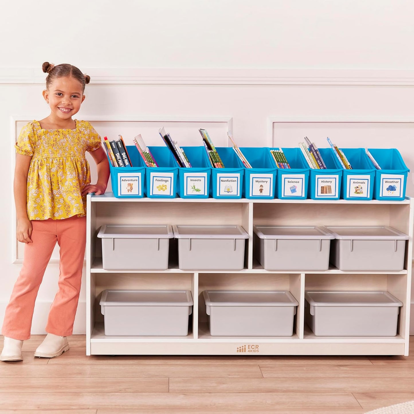 ECR4Kids Linking Plastic Storage Book Bin, Multipurpose Organization, Neon Purple, 10-Piece