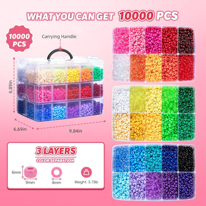 Umikk 10,000 Pcs Pony Beads, 30 Assorted Colored Beads for Bracelets Making Hair Braiding Kandi Friendship Bracelet Bead for Craft Jewelry Making Christmas Gifts (5.73LB, Boxed)