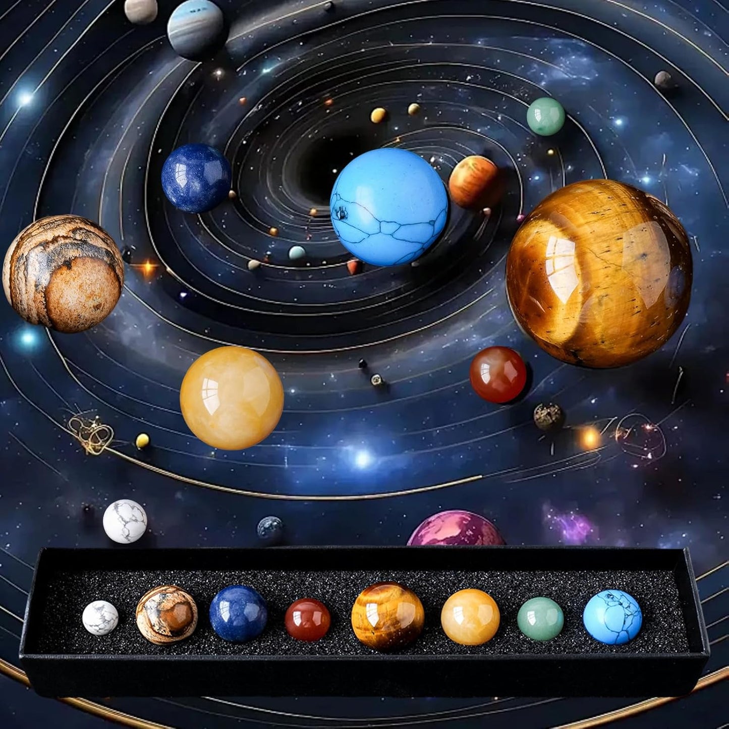 Runyangshi Nine Planets Solar System Model Crystal Ball - Natural Crystal Gemstone Marble Space Home Desk Decoration - Creative Gifts