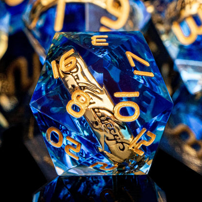 Magic Golden Ring DND Dice Set Sharp Edge Red Resin Dice with Box, for use with Dungeons Dragon RPG D&D Tabletop Games Lord D and D Polyhedral Dice Set
