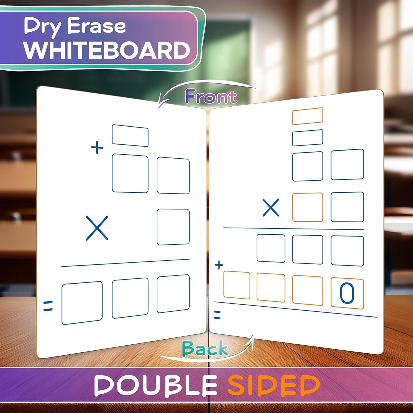 SCRIBBLEDO Dry Erase Long Multiplication Board 9"x12" Double Sided Practice Whiteboard with 2x1 & 2x2 Digit Multiplication for Home, School, Classroom Math Manipulatives for All Ages