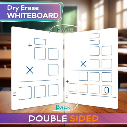 SCRIBBLEDO Dry Erase Long Multiplication Board 9"x12" Double Sided Practice Whiteboard with 2x1 & 2x2 Digit Multiplication for Home, School, Classroom Math Manipulatives for All Ages