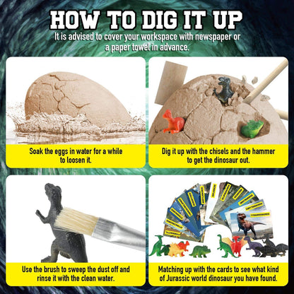Dinosaur Egg Dig Kit, Unearth a Jumbo Dino Egg with 12 Unique Large Surprise Dinosaur Toys, Ideal Educational STEM Toys and Gifts for Kids Aged 5-7, Suitable for Party and Easter