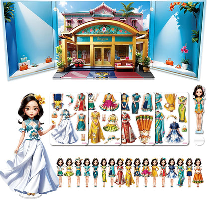 Magnetic Dress Up Dolls for Girls - Princess Magnet Paper Dolls Book with 3D City Buildings - Travel Car Trip Quiet Book Game Toys Easter Birthday Gifts for Kids Toddlers Ages 3 4 5 6 7(Style C)