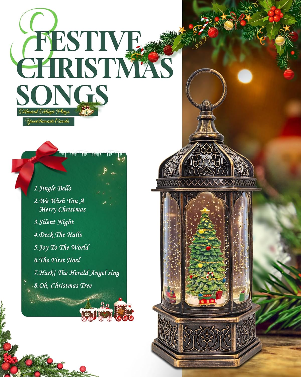 Musical Christmas Snow Globes Lantern, 7.87" Lighted Electric Snowglobes with 8 Holiday Songs 6H Timer Dual Power, Snowman Christmas Ornaments Snow Globe for Kids Adults Xmas Decor Gifts for Men Women