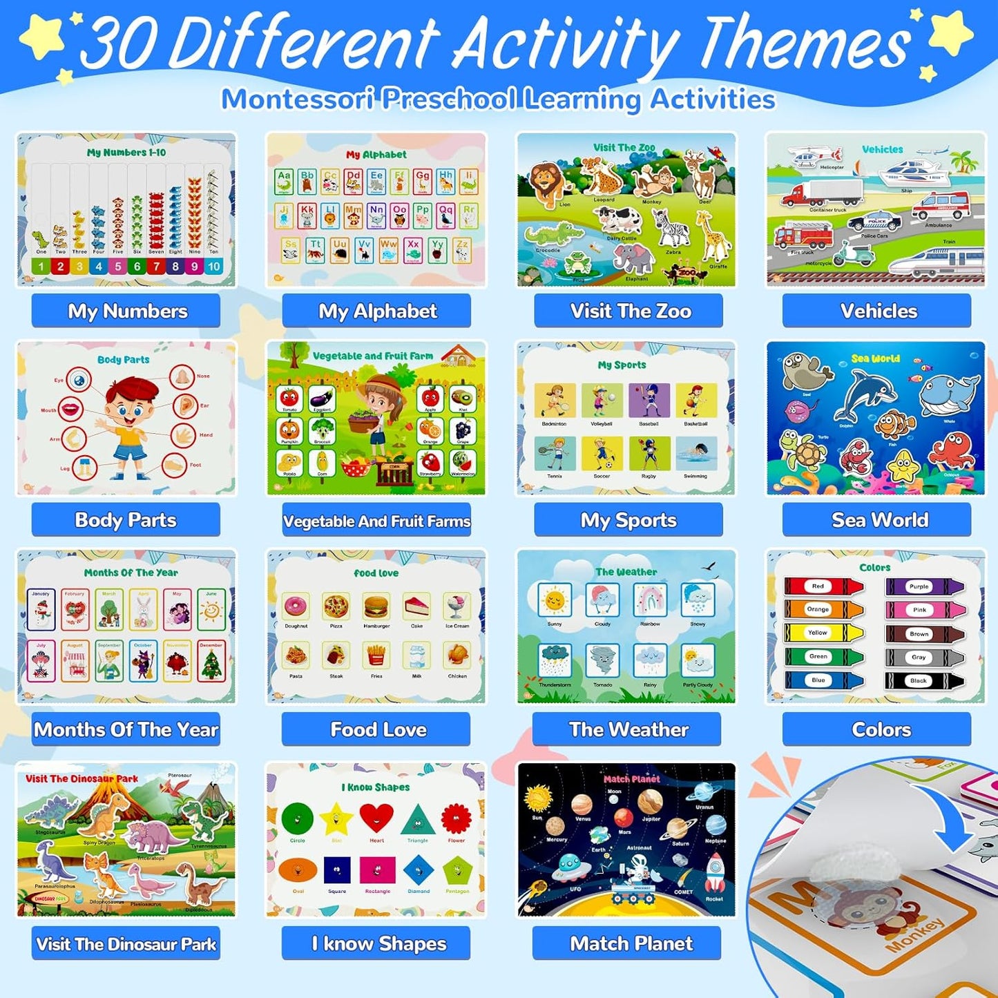 Busy Book for Toddlers 3+, Preschool Learning Activities with 30 Themes Prek Preschool Workbooks, Montessori Educational Learning Toys for Autism Sensory Travel toys,Back to School,Birthday Gifts