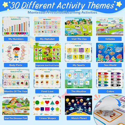 Busy Book for Toddlers 3+, Preschool Learning Activities with 30 Themes Prek Preschool Workbooks, Montessori Educational Learning Toys for Autism Sensory Travel toys,Back to School,Birthday Gifts
