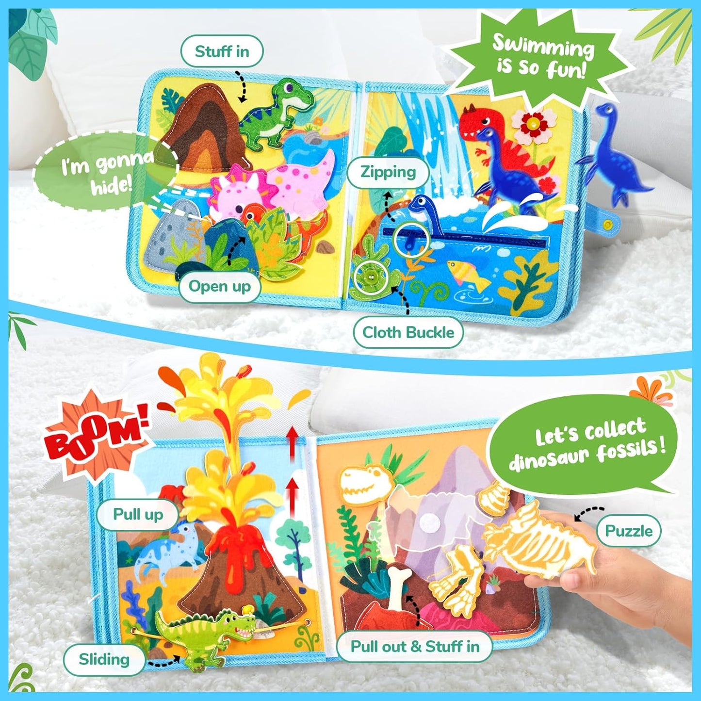 JoyCat Ocean Busy Book for Toddlers 1-3 - Travel Toy Activity Book for 1 2 3 Year Old Boys Girls, Educational Travel Toy with Sea Animals & Life Skills, Easter Basket Stuffers Kid, Autism Sensory Toys