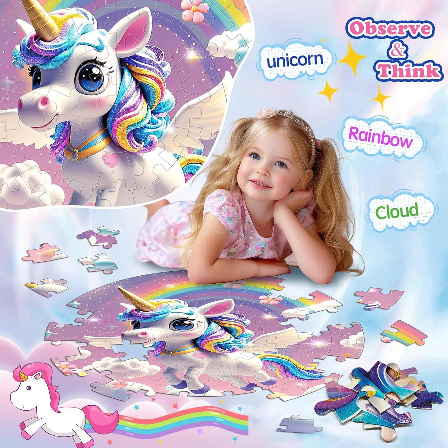 72 Pieces Shimmery Jumbo Mermaid Floor Puzzle for Girls 3-5 4-6 Age Floor Puzzles for Boys and Girls Large Round Floor Jigsaw Puzzles (Mermaid)