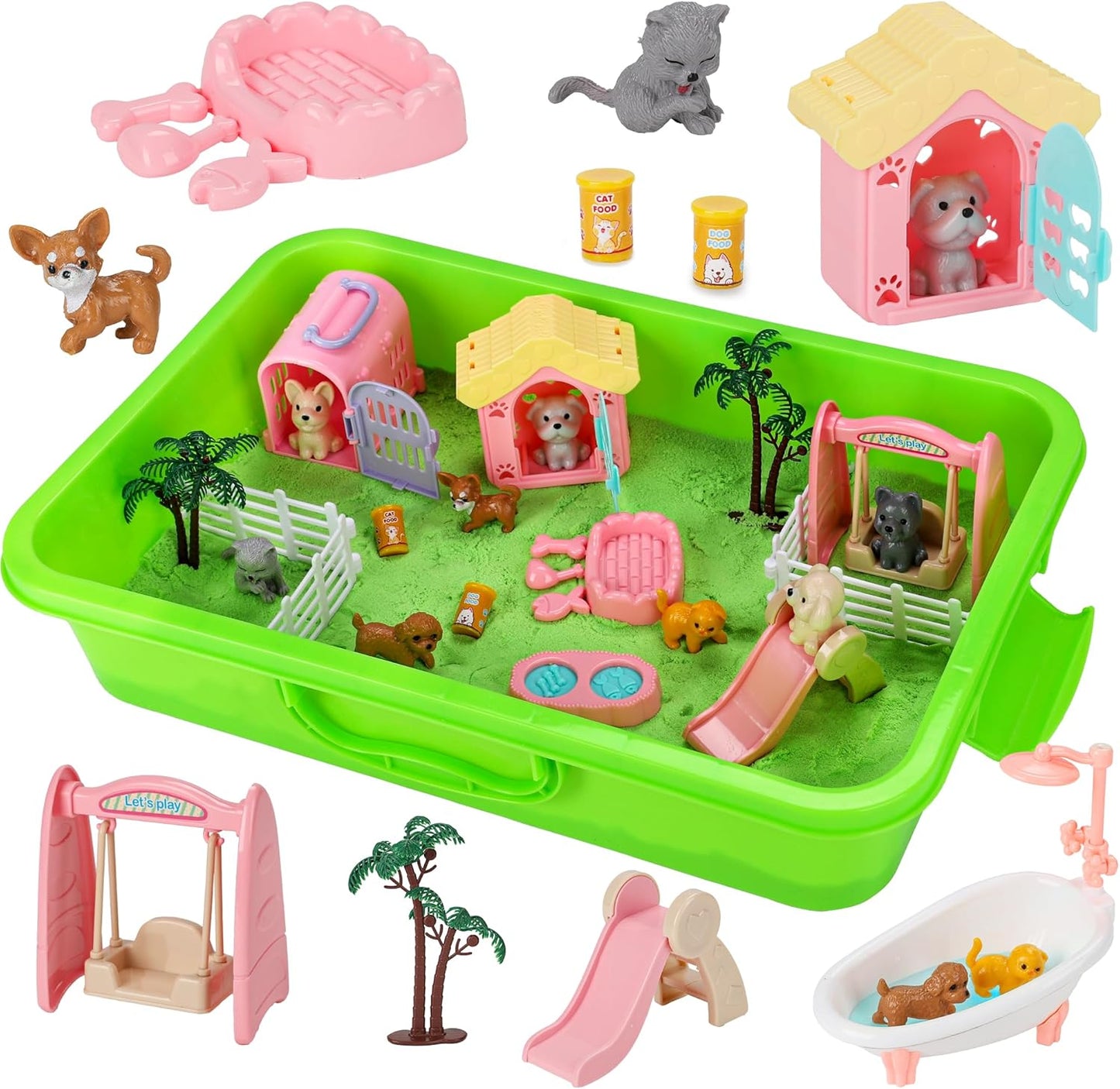 Mathea Pet Sensory Bin Kids Sensory Bins for Toddlers 1-3, Kids Sand Art Kit with Sensory Sand & Sandbox, Pretend Play Toys for Girls Boys Ages 3 4 5 6