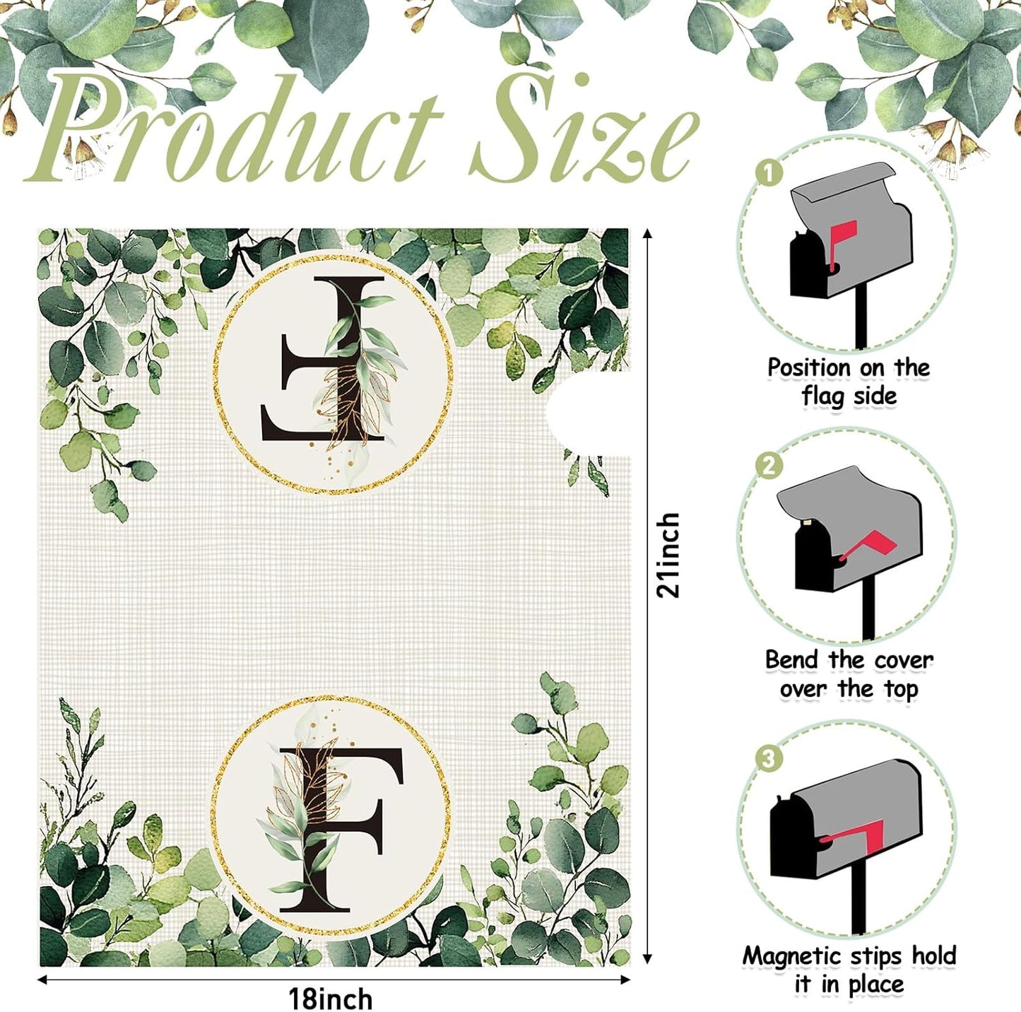 Tiamon Monogrammed L Mailbox Covers Magnetic Eucalyptus Welcome Letter Box Wrap Standard Size 21x18 Inch Spring Summer Leaves Mailbox Decor Eucalyptus Letter Numbers Decoration for Outdoor Garden Yard