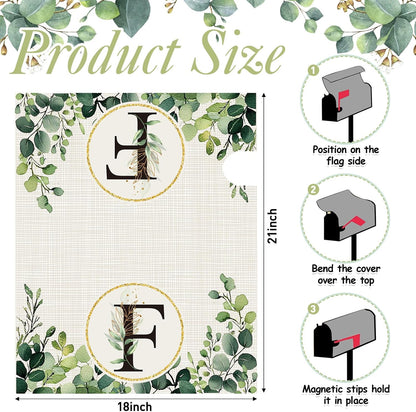 Tiamon Monogrammed L Mailbox Covers Magnetic Eucalyptus Welcome Letter Box Wrap Standard Size 21x18 Inch Spring Summer Leaves Mailbox Decor Eucalyptus Letter Numbers Decoration for Outdoor Garden Yard