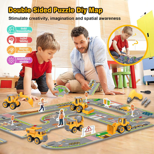 Take Apart Construction Truck Excavator Toys for Kids Ages 3-8, STEM Learning Building Toys with Electric Drill & Puzzle Play, Educational Engineering Birthday for Boys Kids Toddlers