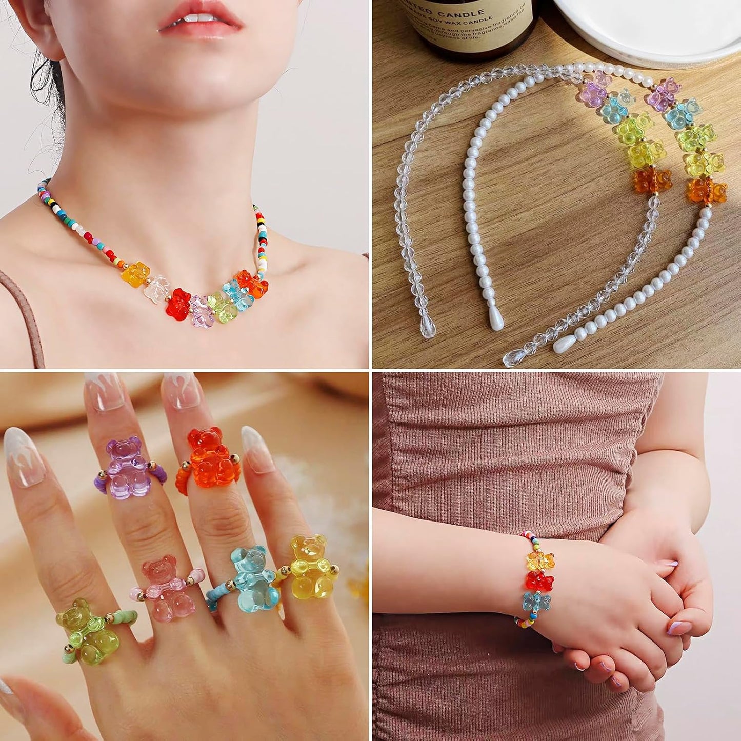 Kissitty 100Pcs Clear Acrylic Bear Beads Cute Bears Loose Beads Bulk Transparent Gummy Bear Spacer Bead Counting Bears for Bracelet Adults Necklace Earring Crafts Bag Key Chain DIY Jewelry Making