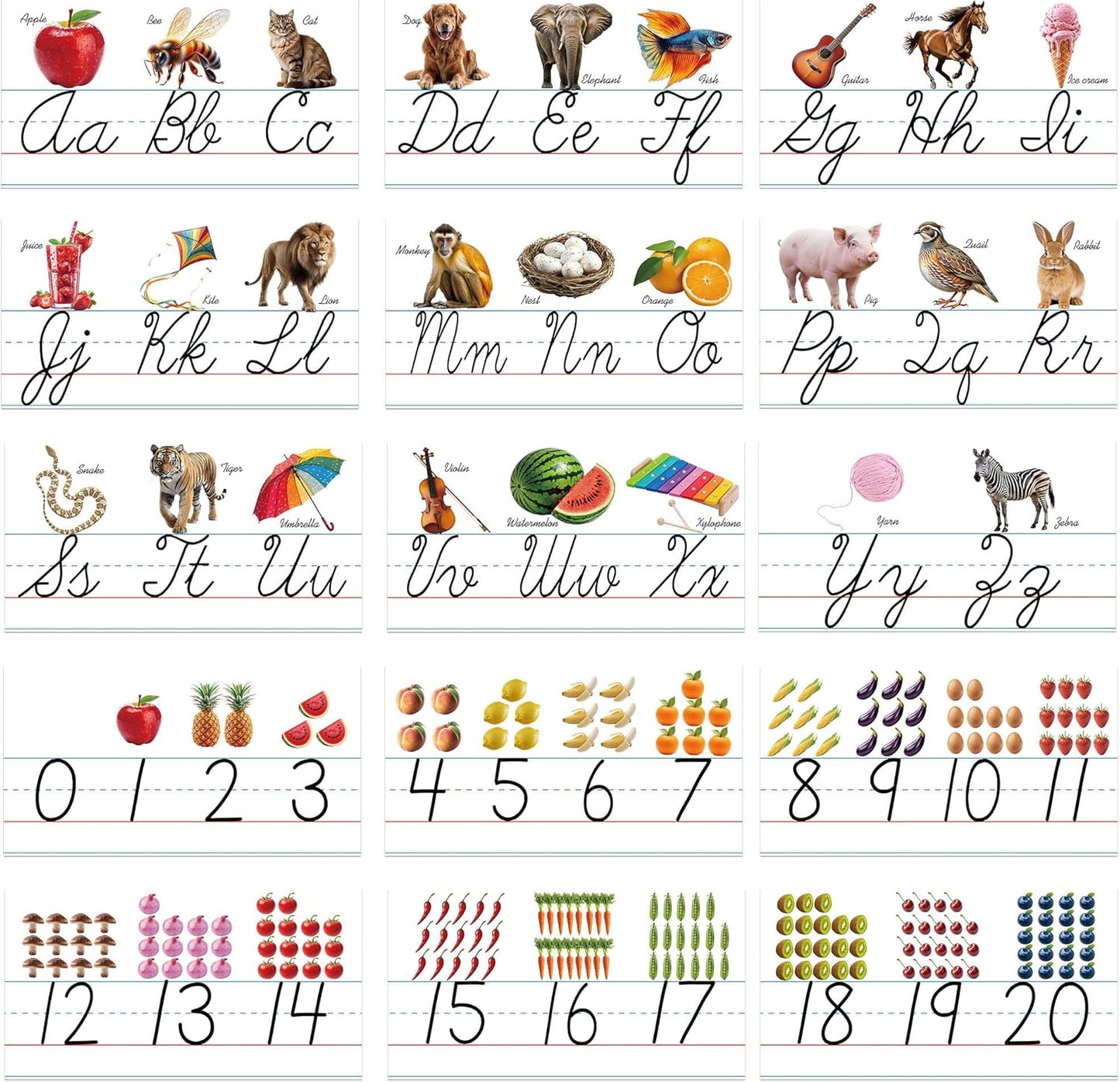 15 Pieces Cursive Alphabet Line Bulletin Board Set Alphabet Classroom Wall Strips Wall Decor for Pre-School Kindergarten Elementary Nursery Homeschool (Cursive)