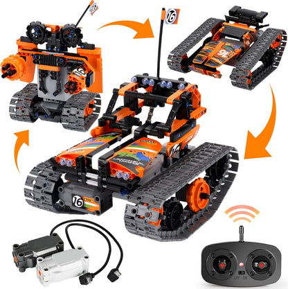 BIRANCO. Remote Control Tracked 3in1 Stunt Racer Building Kit - RC Car STEM Construction Toy, Gift Idea for Kids, Boys and Girls Ages 8-12 Year Old (353 Pcs)