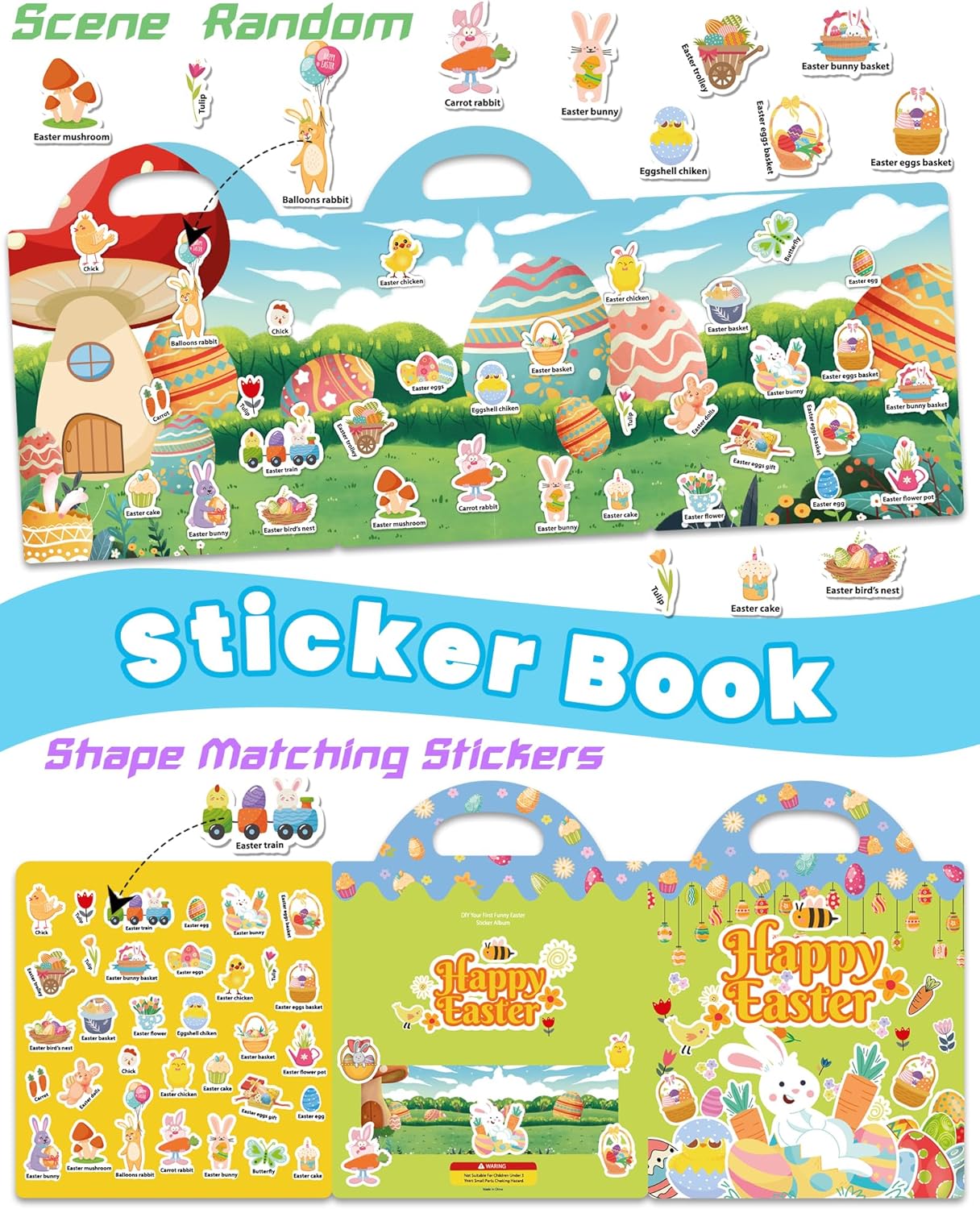 Walenced Reusable Sticker Book for Toddlers, Stickers for Kids, Toddler Sticker Book, Toddler Craft Activities, Toddler Travel Toys Ages 3 and Up Boy Girl Birthday Gifts