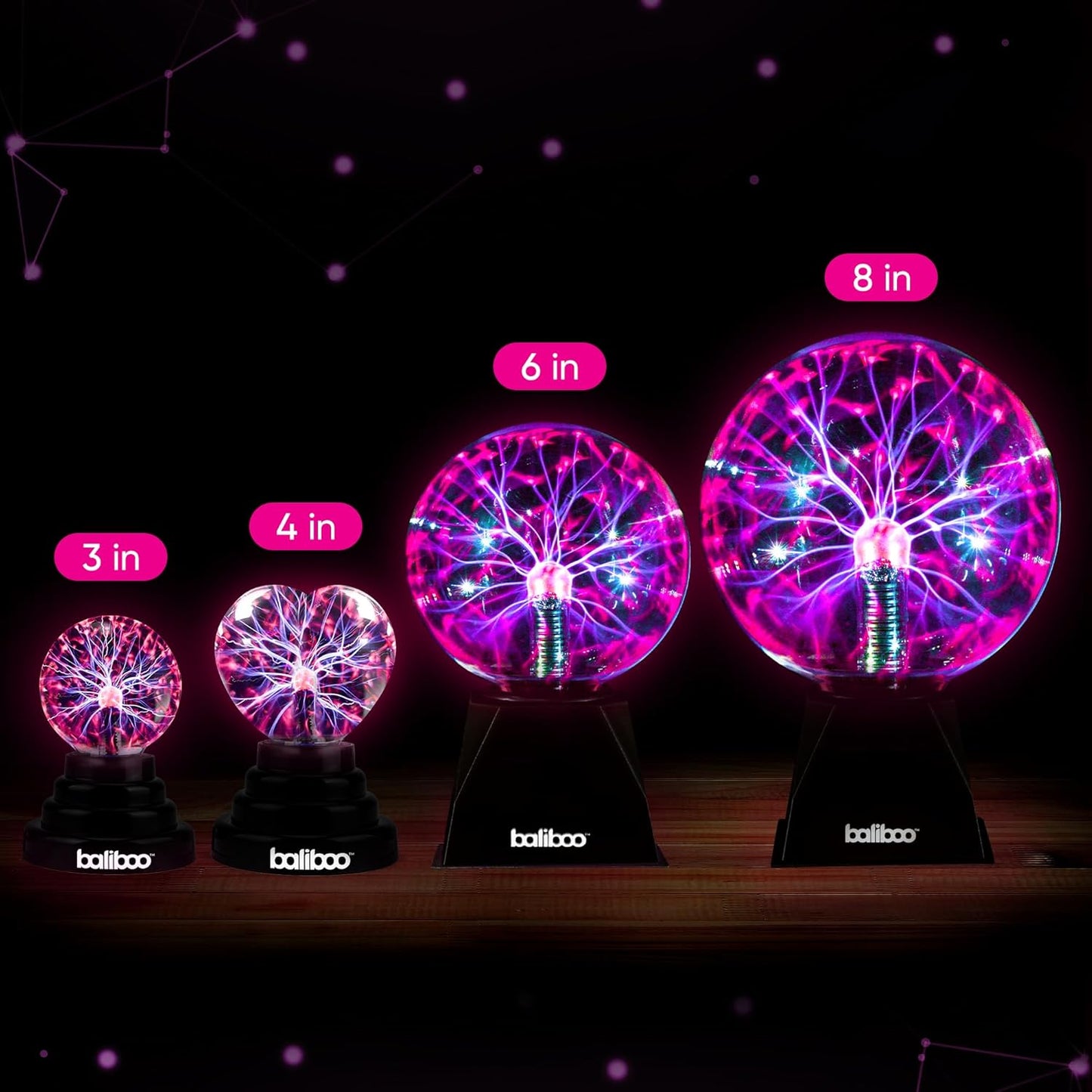 BALIBOO 3" Mini Plasma Ball Light – Touch Activated Lightning Globe – USB and Battery Powered Plasma Globe Lamp – Interactive Science Static Electricity Ball