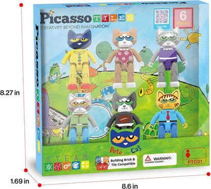 PicassoTiles Magnetic Tiles Pete the Cat Home Theme Building Blocks Double Sided Printing Toddler Magnet Toys Education STEM Learning Kit Construction Brain Development Preschool Kid Game Boy Girl 3+