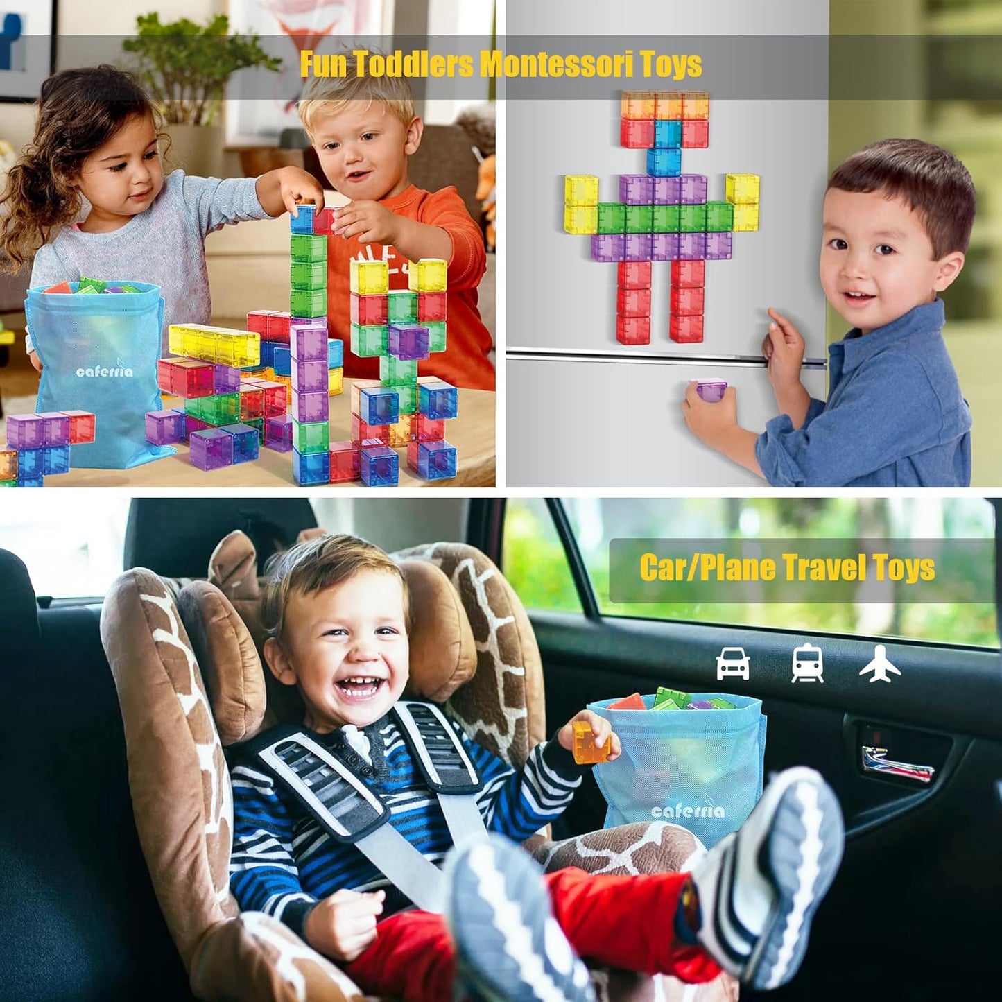 Caferria 1.4 inch Large Magnetic Blocks for Kids, 30pcs Magnet Building Blocks, Preschool STEM Sensory Montessori Stacking Cubes Educational Building Toys for 3 4 5 6 7 8 Year Old Boys Girls