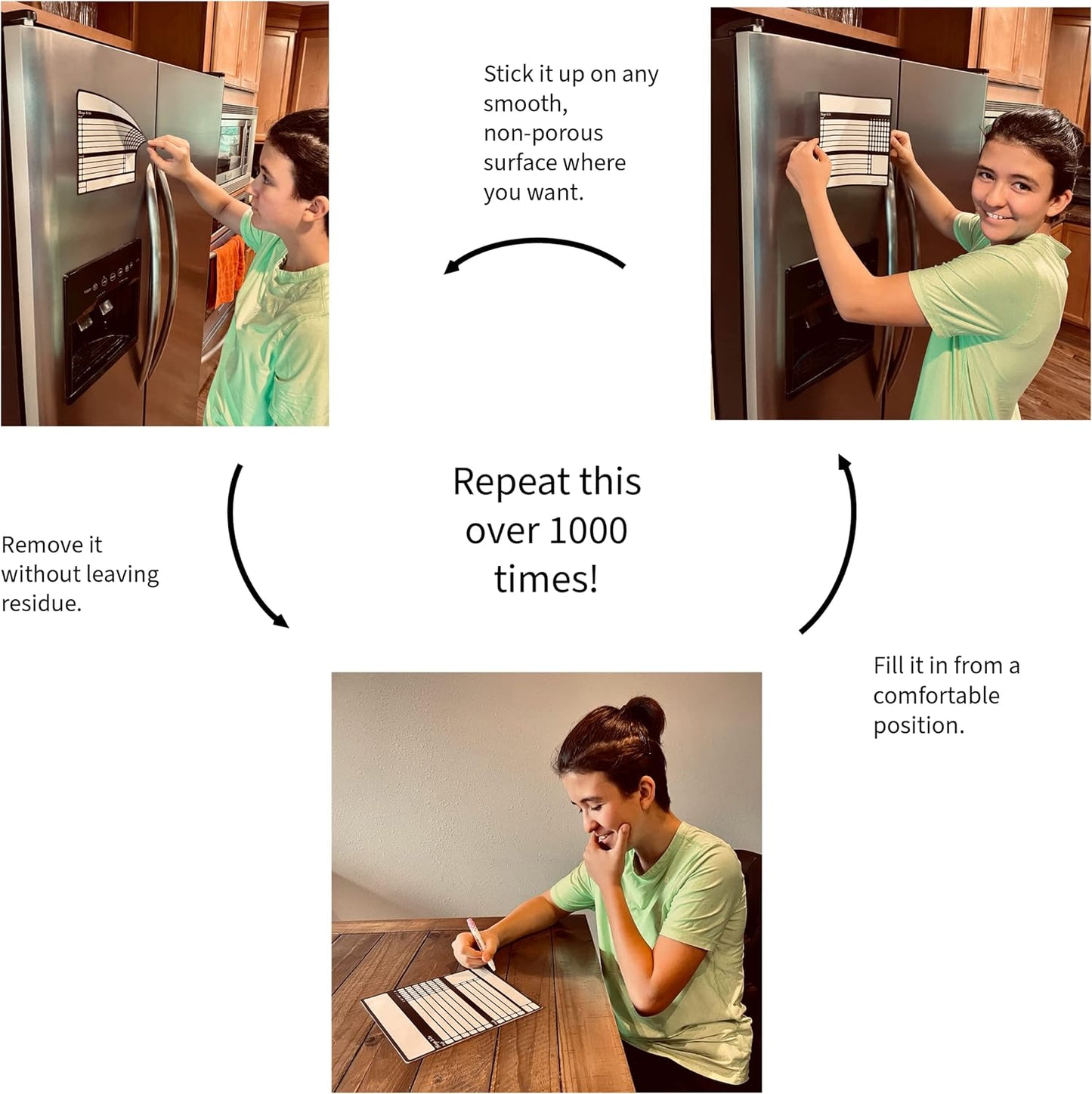 Reusable Peel and Stick Whiteboard for Adult and Teen Chores. (2 Pack with Fine Tip Pens)