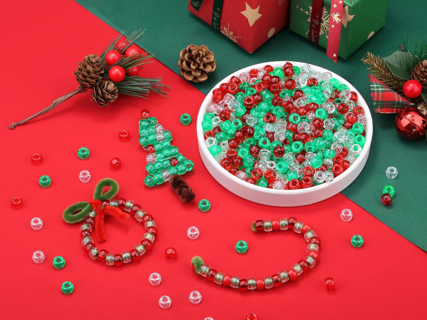 Red Pony Beads 1000Pcs 9mm Pony Beads Bulk Red Perler Beads for Friendship Bracelets Kandi Beads Hair Beads for Braids Beads for Crafts