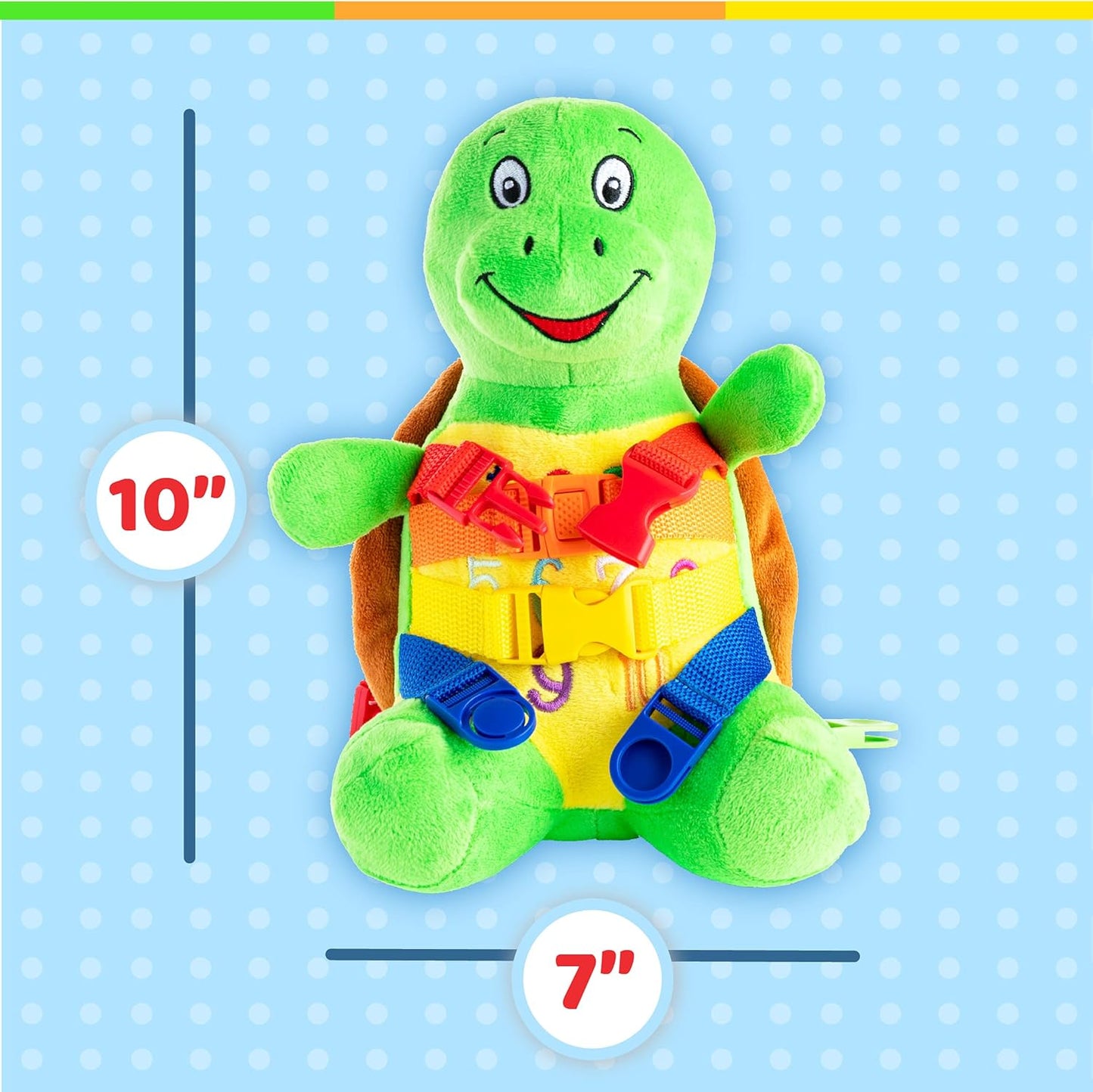Buckle Toys - Belle Turtle - Learning Activity - Develop Motor Skills and Problem Solving - Counting and Color Recognition - Airplane Travel Essentials - Kids Stuffed Animal