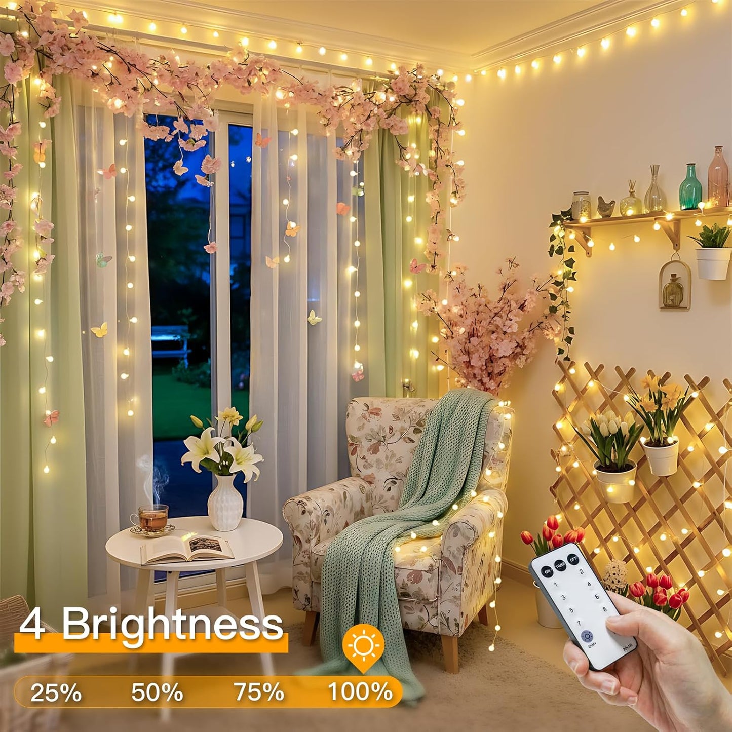 suddus String Lights for Bedroom, 66ft 200 Led Connectable Globe String Lights Indoor, Hanging Fairy Lights Plug in with Remote for Kids Room Dorm Classroom Outdoor Christmas Tree Decor, Warm White