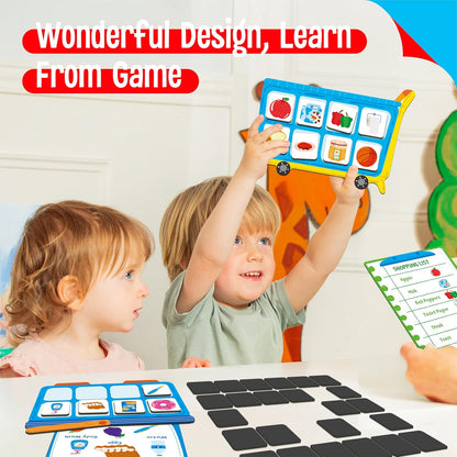 Magnetic Shopping List Game, Funny Spanish Groceries Matching Memory Game, Race to Collect Your Items Educational Toy for Boys & Girls at Home