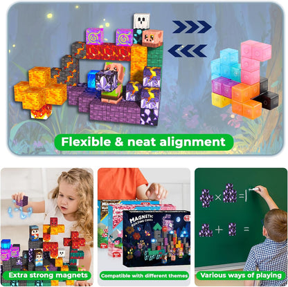 Magnetic Blocks - 200PCS Magnetic Blocks with 6 Base Plate, Magnetic Building Blocks for Kids Ages 4 5 6 7 8, Stacking Magnets for Kids, Birthday Gifts for 3-10 Year Old Boy Girls, STEM Toys