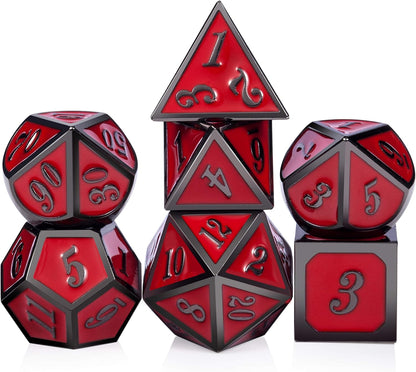 DnDnD Heavy Polyhedral Metal Dice Set with Metal Box, 7-die Shiny Blue Surface with Golden Number for RPG,Dungeons and Dragons,Pathfinder,Shadowrun,D&D,Role Palying Game and Math Teaching - Colors B