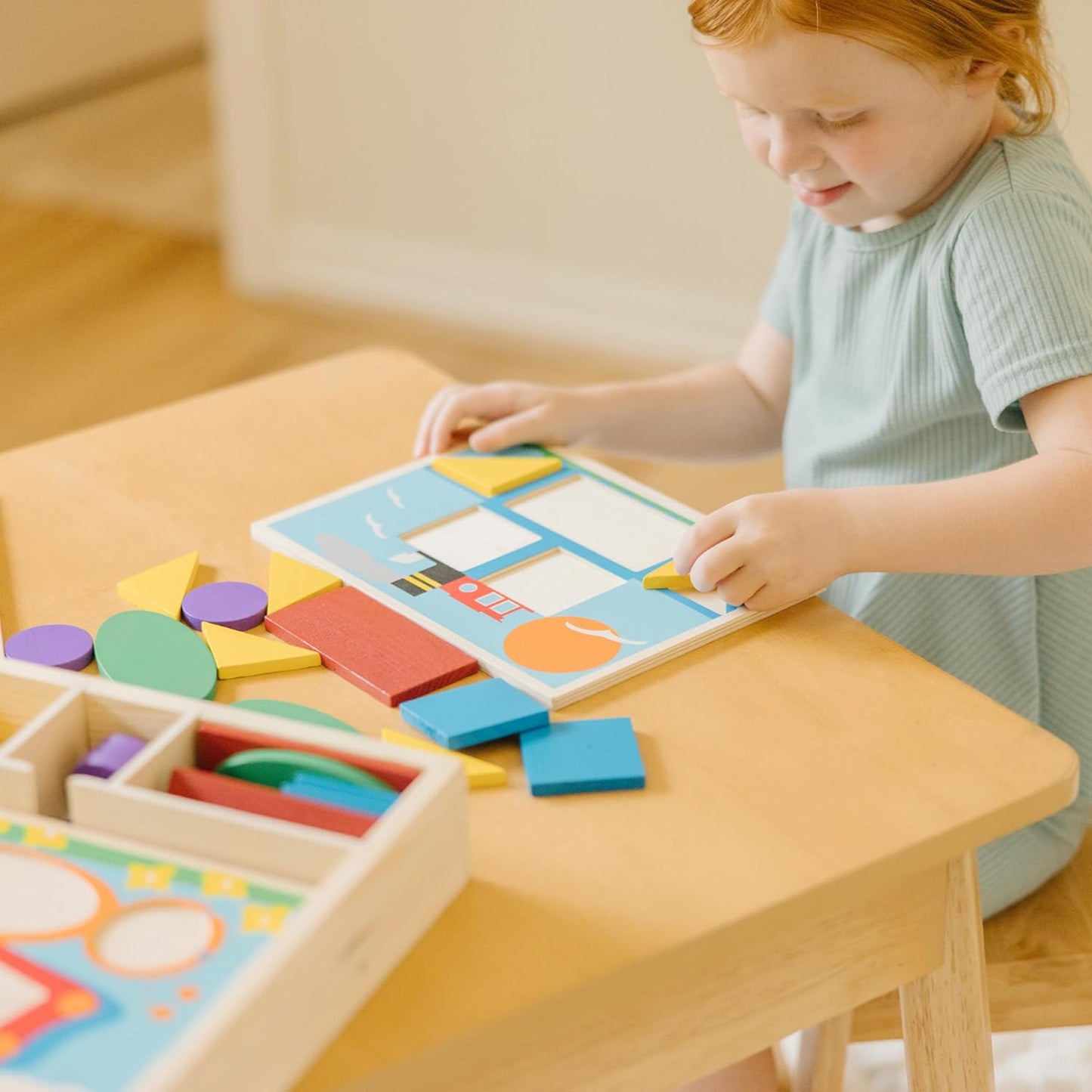 Melissa & Doug Beginner Wooden Pattern Blocks Educational Toy (5 Double-Sided Scenes and 30 Shapes, Great Gift for Girls and Boys - Best for 3, 4, and 5 Year Olds)