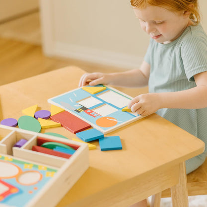 Melissa & Doug Beginner Wooden Pattern Blocks Educational Toy (5 Double-Sided Scenes and 30 Shapes, Great Gift for Girls and Boys - Best for 3, 4, and 5 Year Olds)