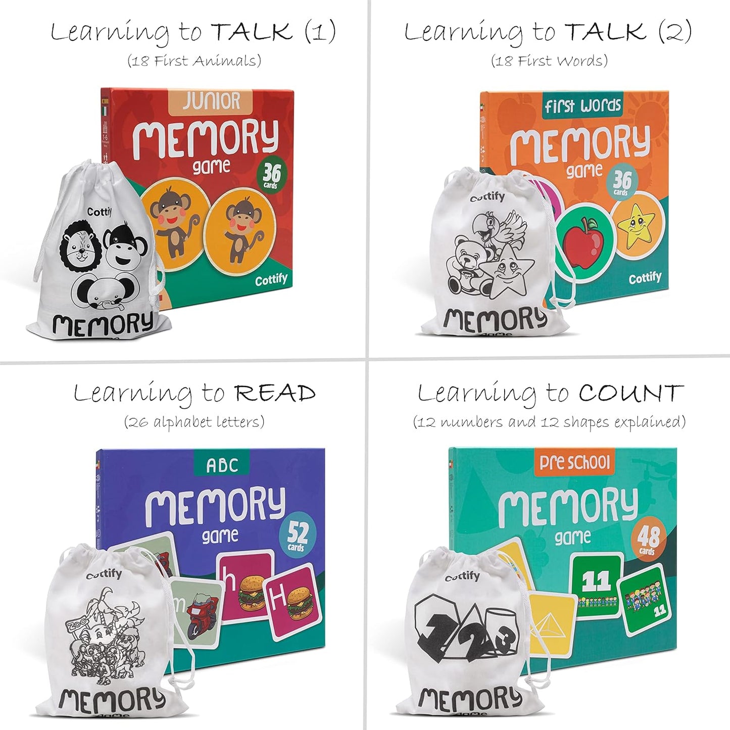 Montessori-Inspired Wooden Matching Game for Toddlers 2-4 Years - Durable, Scratch-Resistant 36 Card Set, Includes Carry Bag - Memory Game for Toddlers 2-4 Years - Cognitive Verbal Skills Development