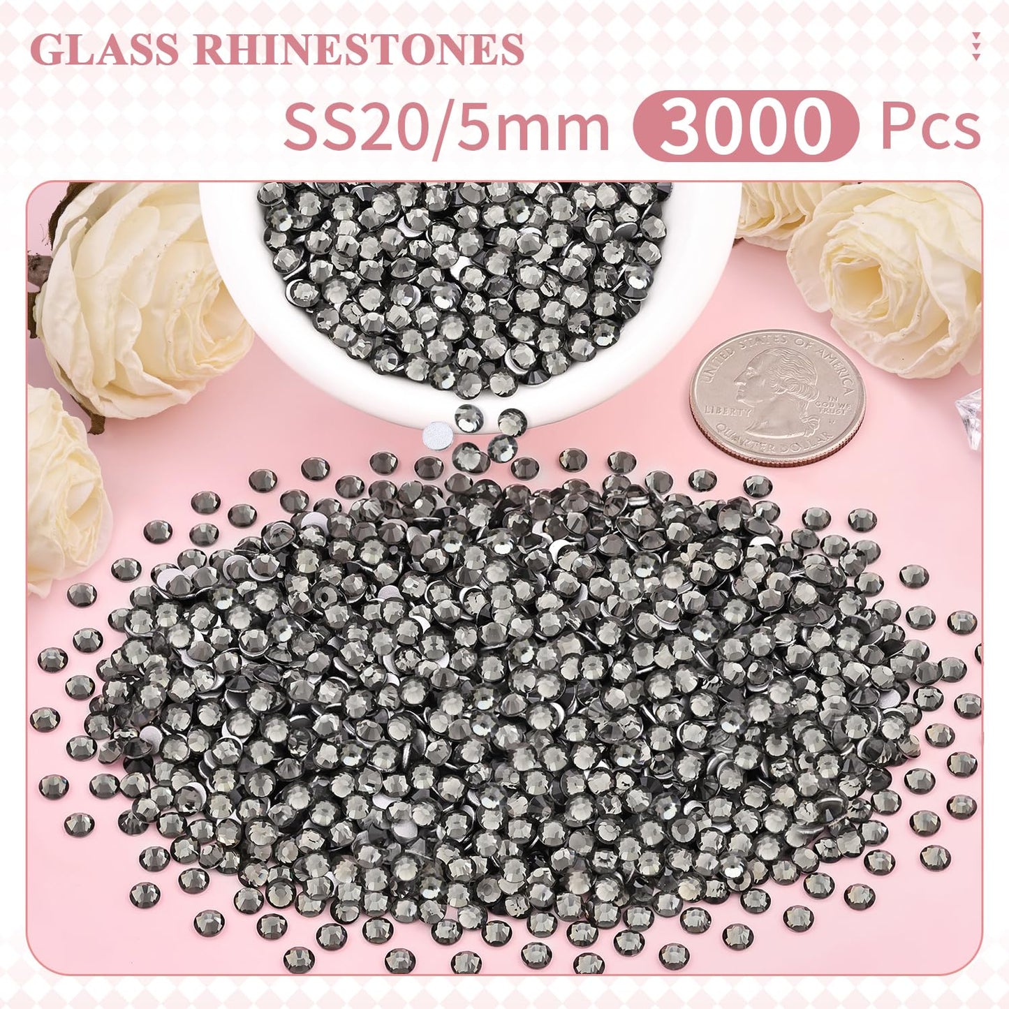 5000PCS SS6/2mm Glass Crystal Rhinestones (Clear), Bedazzling Flatback Rhinestones for Crafting DIY Crafts Nail Art Makeup Decoration, Gems Diamond Charms for Tumbler Shoes Clothing Mug