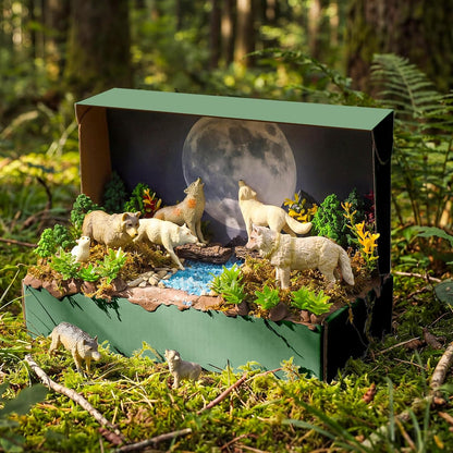 Teyva Daily 48 Pcs Dinosaur Diorama Kit Habitat Project Box Set 3D Dinosaurs Diorama Supplies Include Dinosaurs Model Figures & Eggs Volcano Artificial Trees with Cardboard for DIY Crafts Gifts