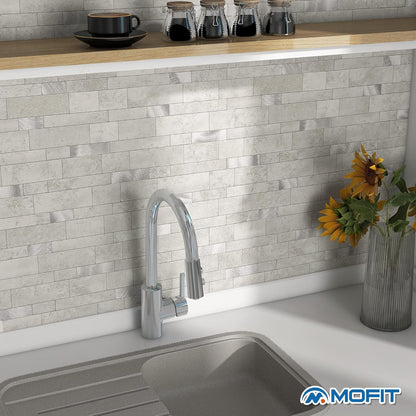 MOFIT Backsplash Tile for Kitchen Peel and Stick Stone Matte Finish,Bathroom Tiles Stickers 3D Wall Panel Linear Mosaic Marble Backsplash Waterproof(5sheets,Blue Green Gray)
